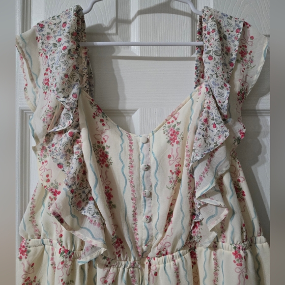 Torrid Ruffle Cinched Floral & Bow Print Cutesy Coquette Blouse, Size 2X, EUC! - Picture 4 of 16